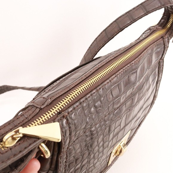 Liz Claiborne Handbag Women Brown Leather Croc Faux Leather Shoulder Saddle Bag - Picture 9 of 16